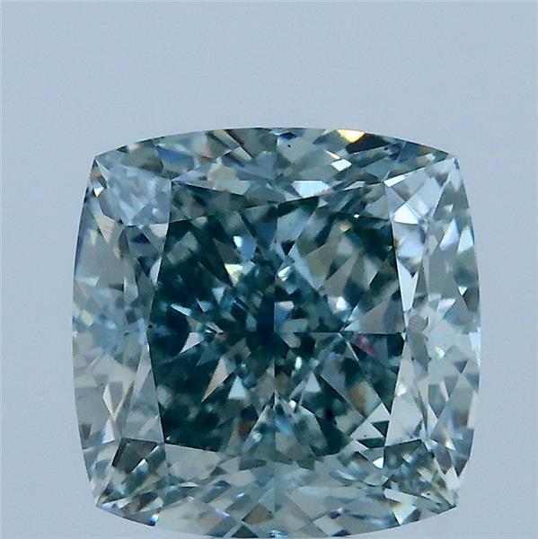 3.05 Ct. Fancy Intense Bluish Green Cushion Lab Grown Diamond