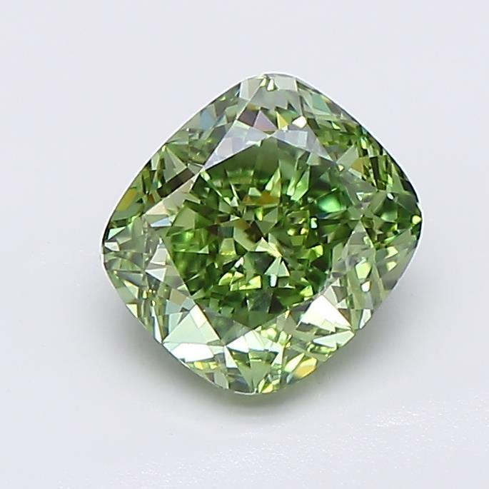 1.58 Ct. Fancy Vivid  Green Cushion Lab Grown Diamond