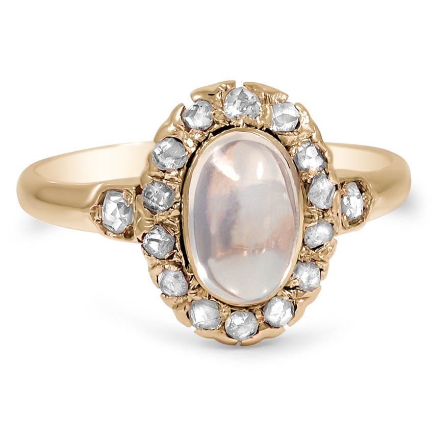 Large Art Deco Moonstone, Sapphire and Diamond Ring