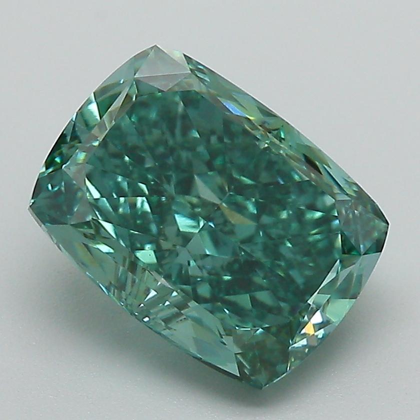 3.03 Ct. Fancy Vivid Green Cushion Lab Grown Diamond