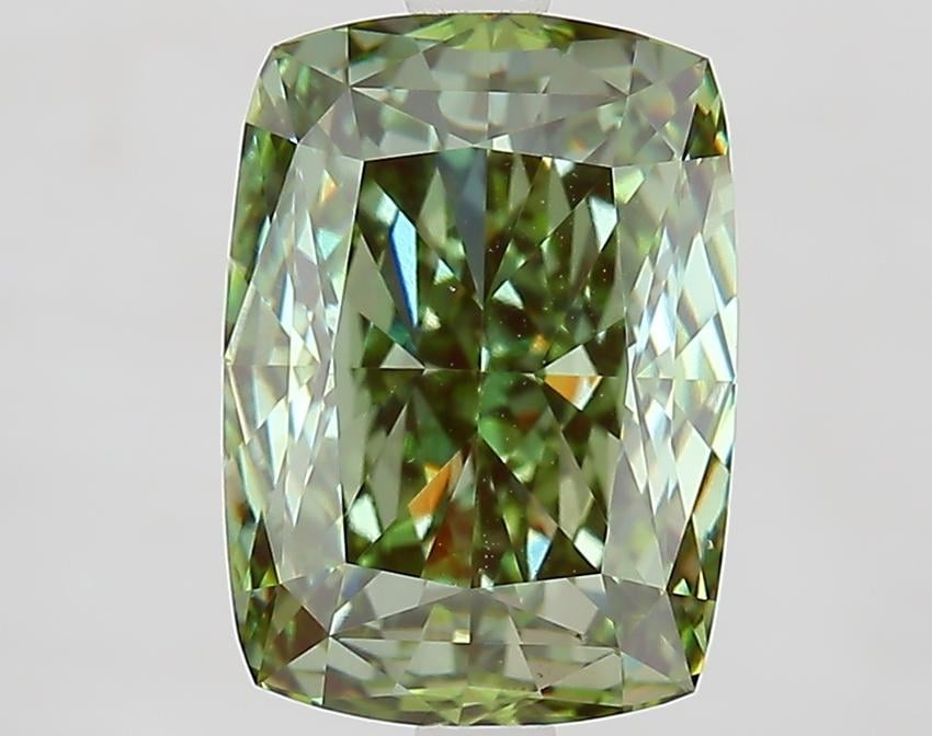 4.10 Ct. Fancy Vivid Green Cushion Lab Grown Diamond
