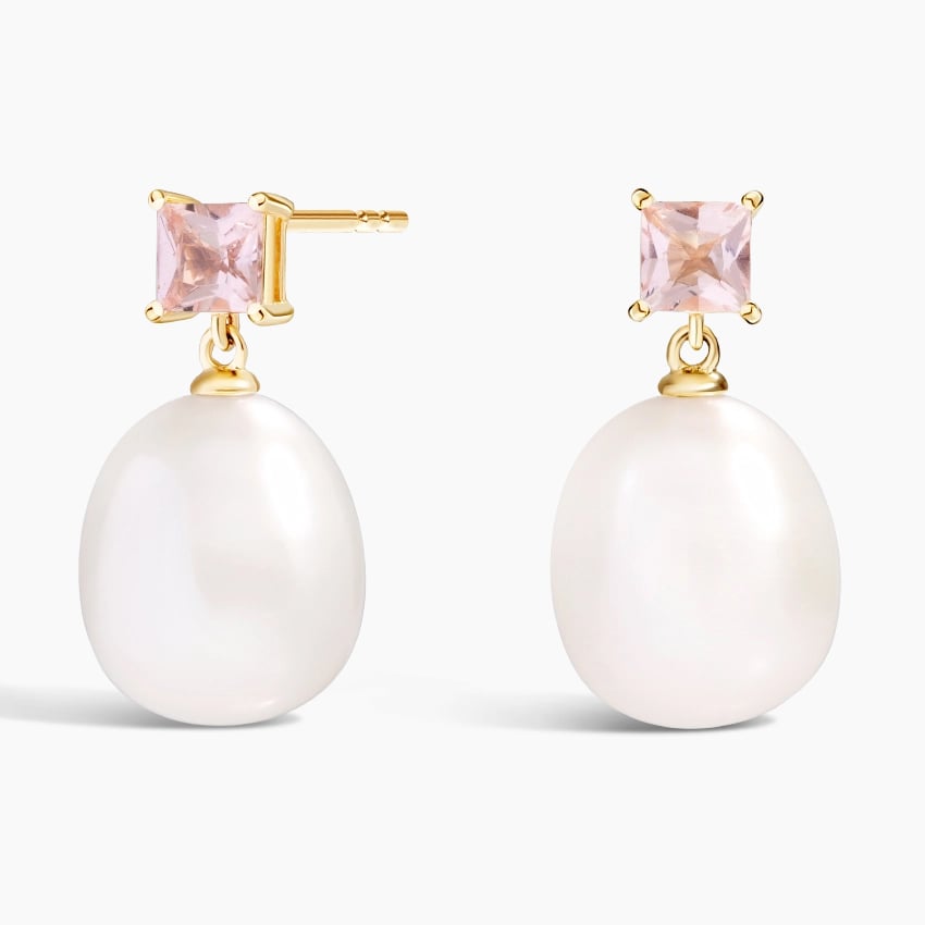 Gigi Morganite and Baroque Cultured Pearl Drop Earrings - 14K Yellow Gold