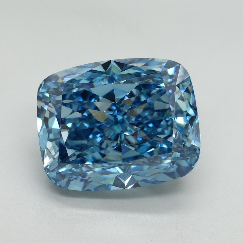 14.01 Ct. Fancy Vivid Malibu Blue Cushion Lab Grown Diamond