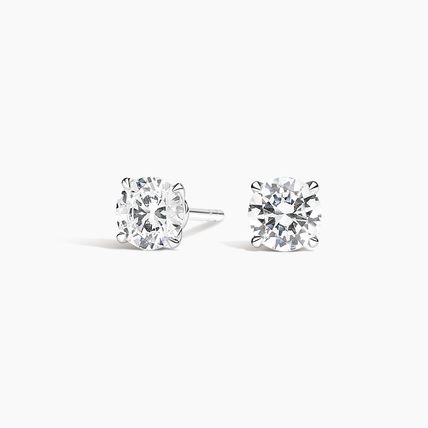 18K White Gold Claw Prong Round Diamond Stud Earrings