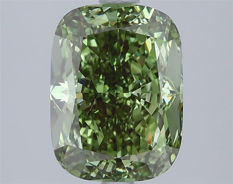 3.08 Ct. Fancy Vivid Green Cushion Lab Grown Diamond