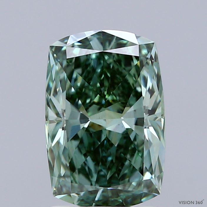 2.04 Ct. Fancy Vivid  Green Cushion Lab Grown Diamond