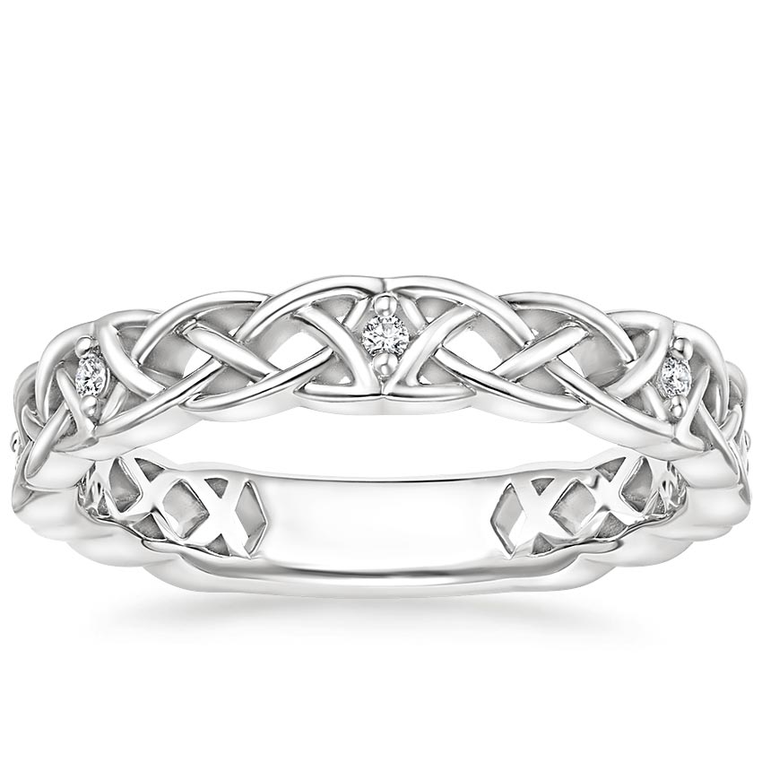 18K White Gold Celtic Knot Diamond Ring, large top view