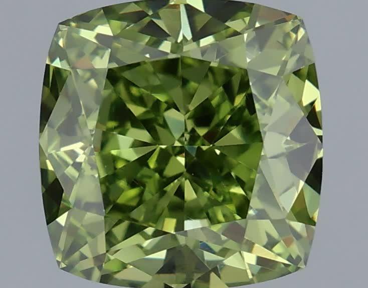 1.23 Ct. Fancy Vivid Green Cushion Lab Grown Diamond