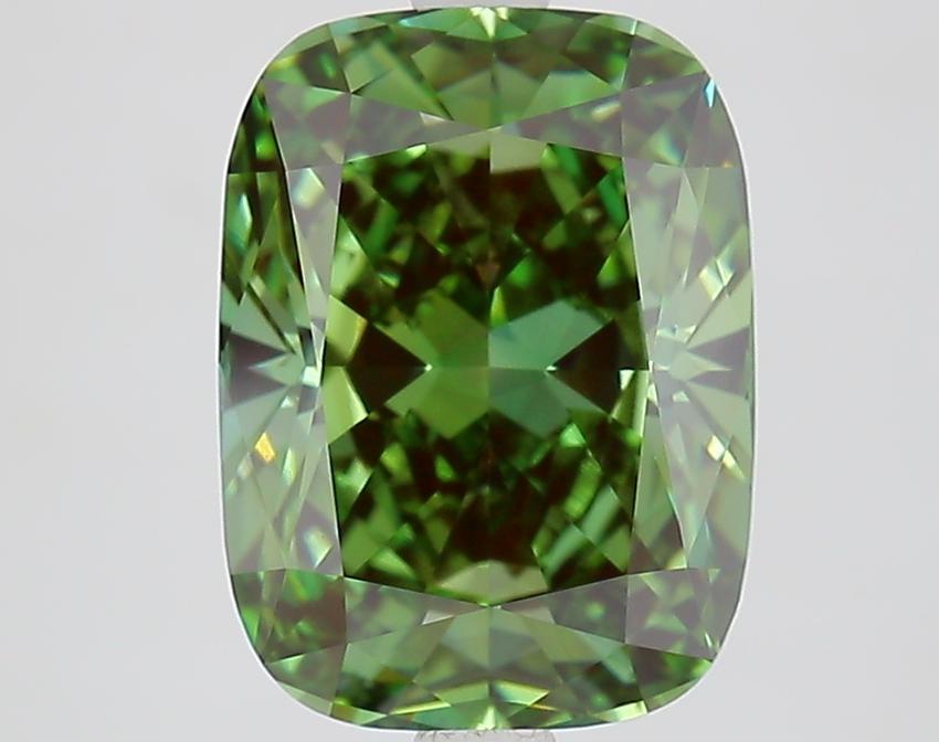 4.03 Ct. Fancy Vivid Green Cushion Lab Grown Diamond