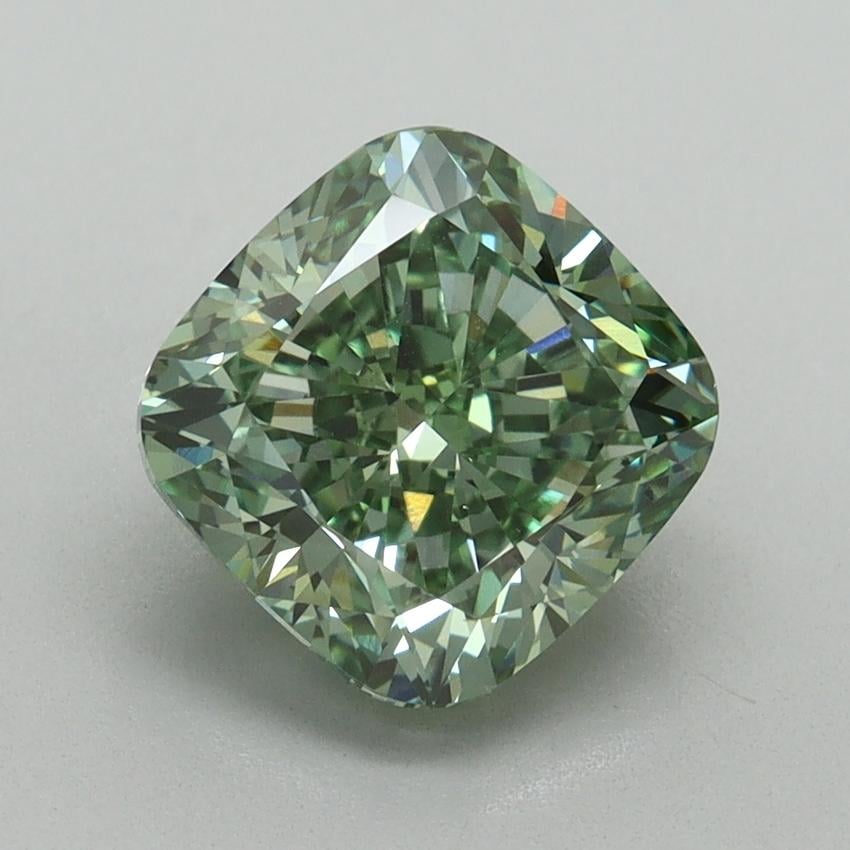 2.57 Ct. Fancy Vivid Green Cushion Lab Grown Diamond