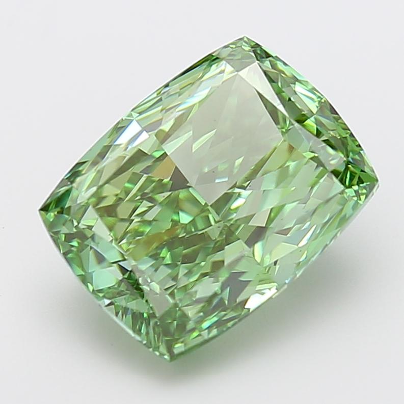 7.44 Ct. Fancy Vivid Green Cushion Lab Grown Diamond