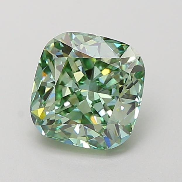 1.51 Ct. Fancy Vivid Green Cushion Lab Grown Diamond