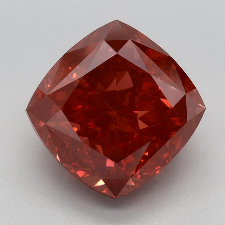 5.46 Ct. Fancy Vivid Orangy Pink Cushion Lab Grown Diamond