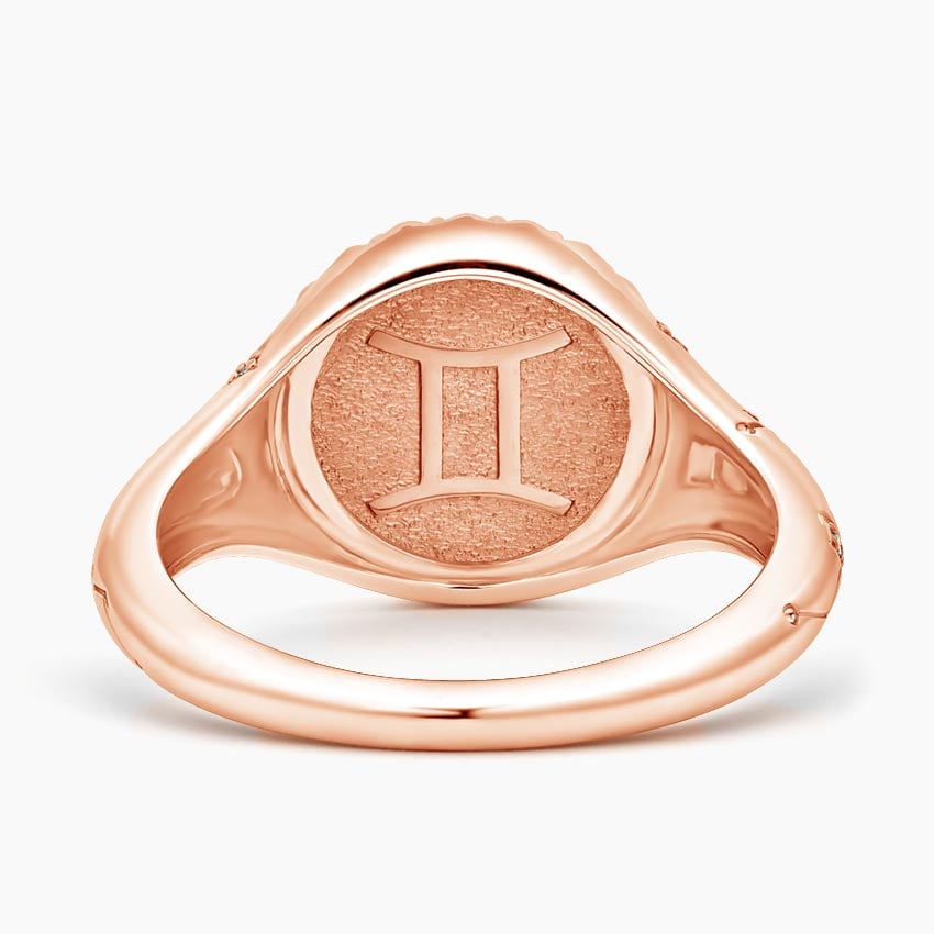 14K Rose Gold Gemini Zodiac Diamond Signet Ring, large additional view 2