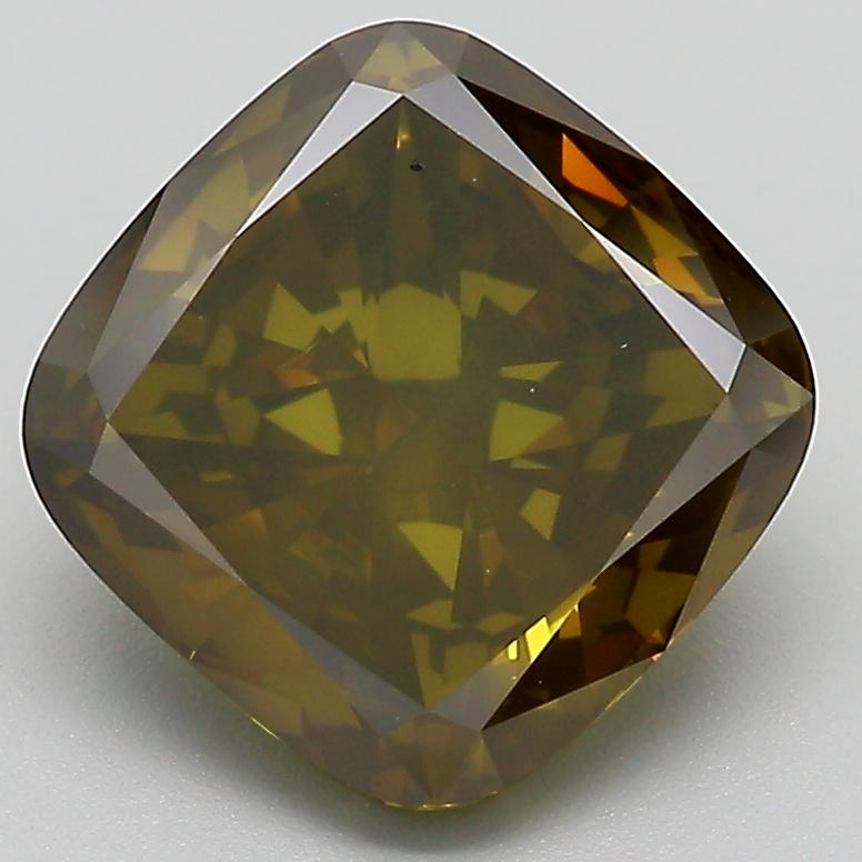 3.00 Ct. Fancy Deep Yellowish Green Cushion Lab Grown Diamond