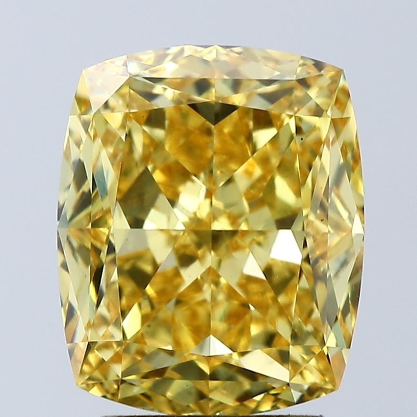 4.03 Ct. Fancy Vivid Yellow Cushion Lab Grown Diamond