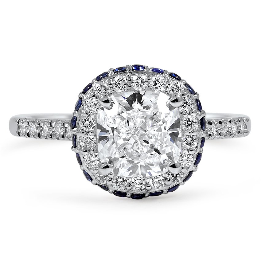 Custom Sapphire Rimmed Halo Diamond Ring Brilliant Earth