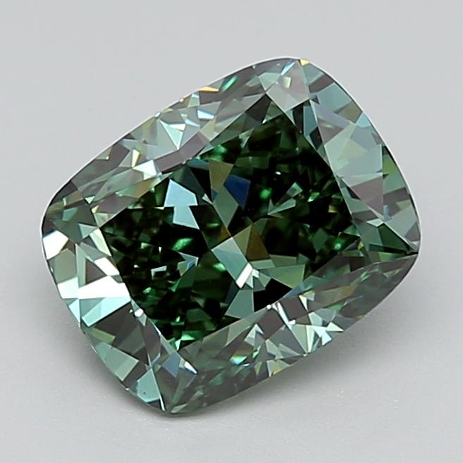 2.90 Ct. Fancy Vivid  Green Cushion Lab Grown Diamond