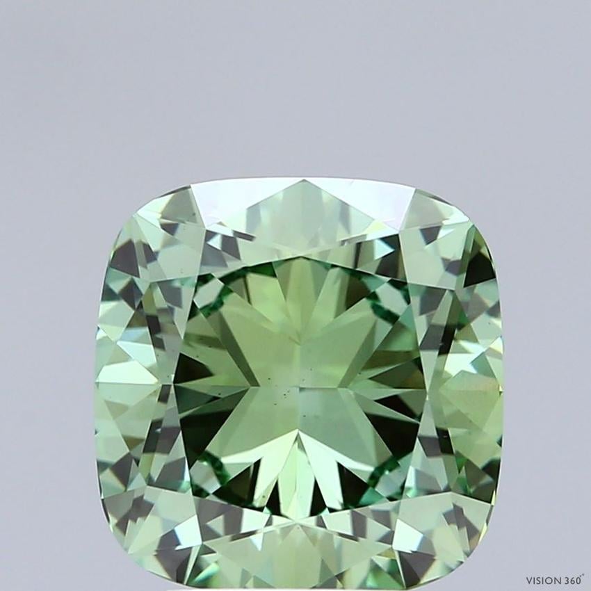 4.00 Ct. Fancy Vivid  Green Cushion Lab Grown Diamond