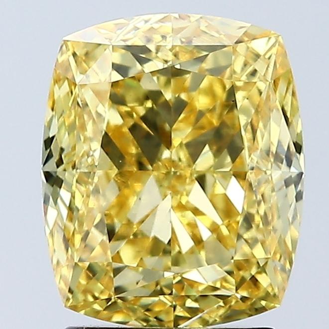 3.03 Ct. Fancy Vivid Yellow Cushion Lab Grown Diamond
