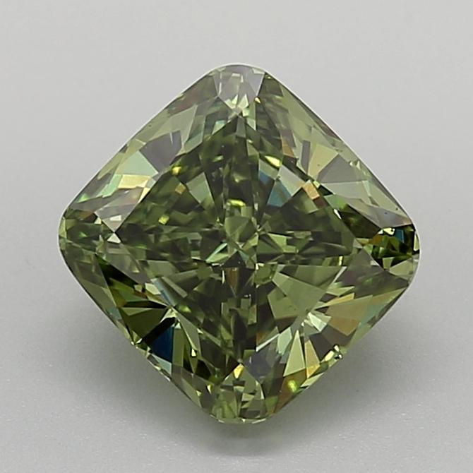 2.67 Ct. Fancy Vivid  Green Cushion Lab Grown Diamond