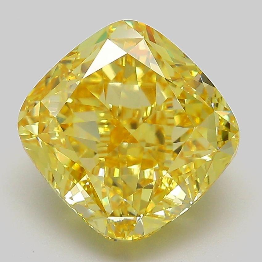 5.04 Ct. Fancy Vivid  Yellow Cushion Lab Grown Diamond