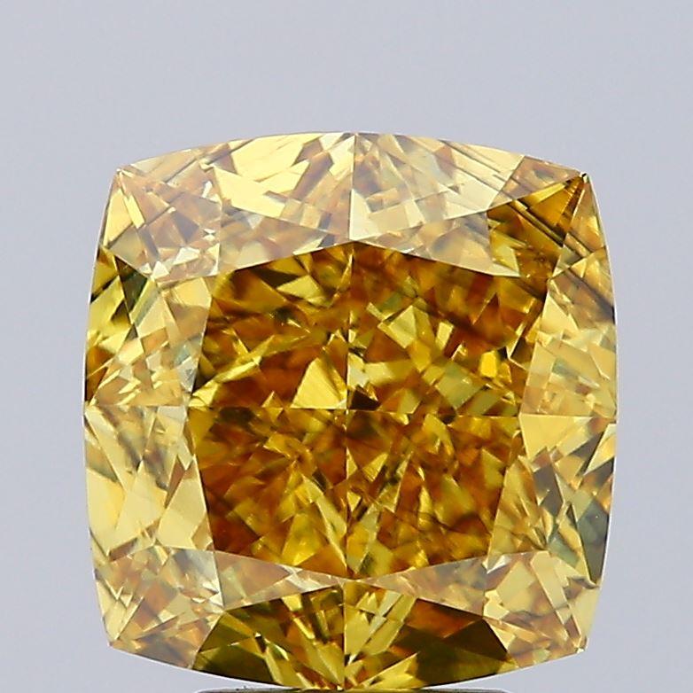 5.71 Ct. Fancy Vivid Brownish Yellow Cushion Lab Grown Diamond