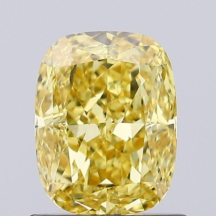 0.90 Ct. Fancy Vivid Yellow Cushion Lab Grown Diamond