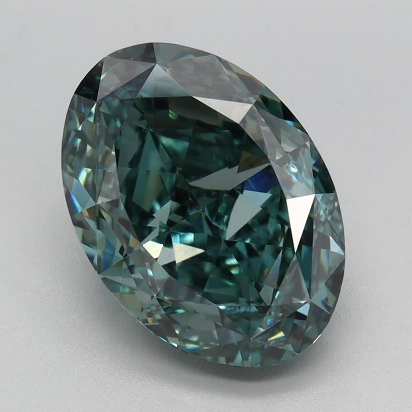 3.22 Ct. Fancy Vivid Bluish Green Oval Lab Grown Diamond