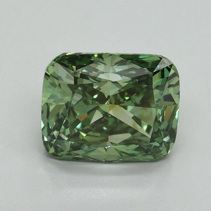 2.09 Ct. Fancy Vivid Green Cushion Lab Grown Diamond