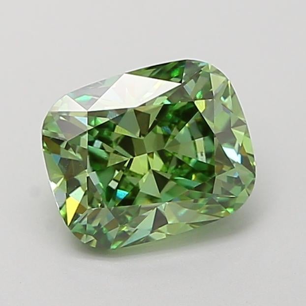 1.41 Ct. Fancy Vivid Green Cushion Lab Grown Diamond