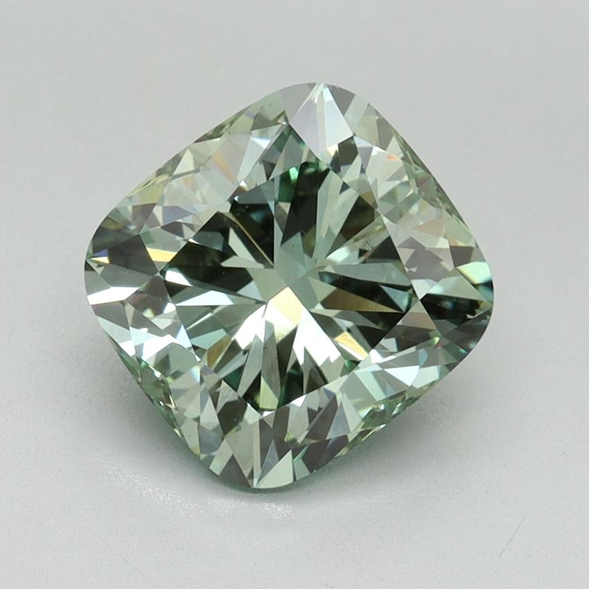 2.56 Ct. Fancy Vivid Green Cushion Lab Grown Diamond