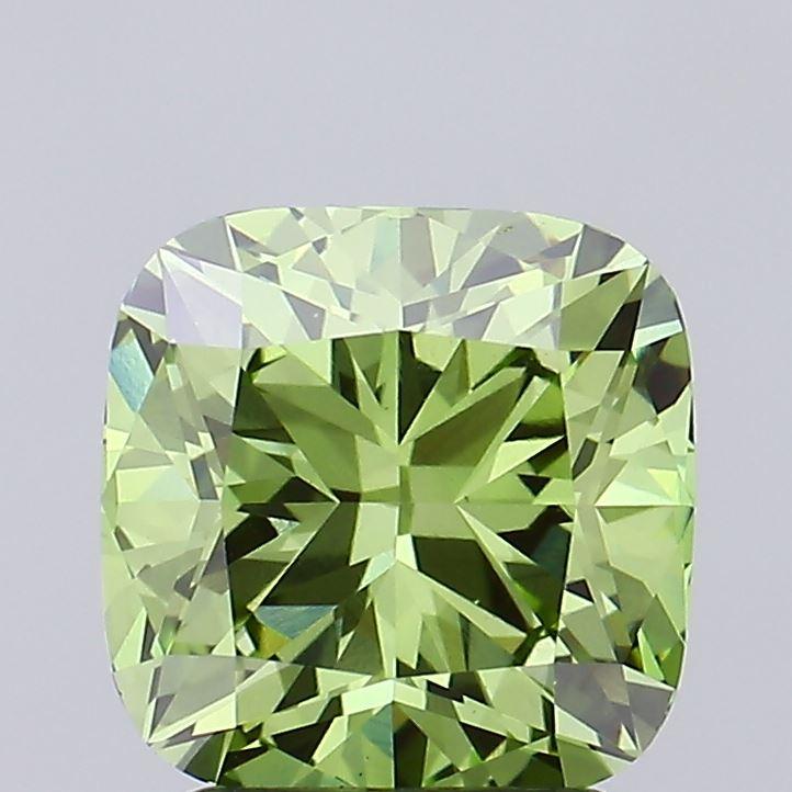 2.10 Ct. Fancy Vivid Green Cushion Lab Grown Diamond