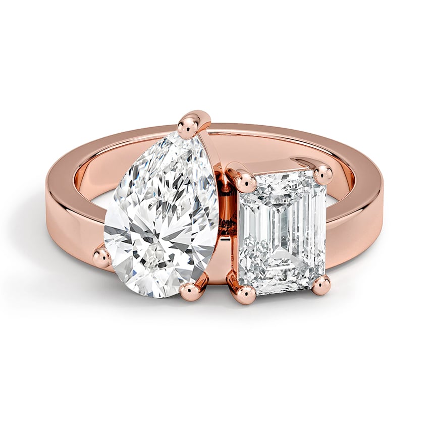 Custom Pear and Emerald-Cut Toi et Moi Diamond Ring