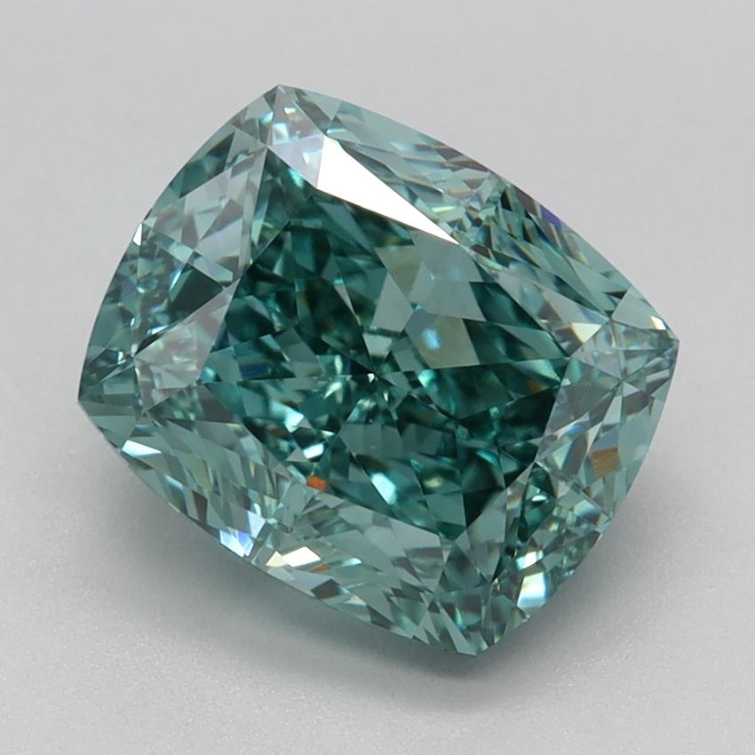 2.93 Ct. Fancy Vivid Green Cushion Lab Grown Diamond