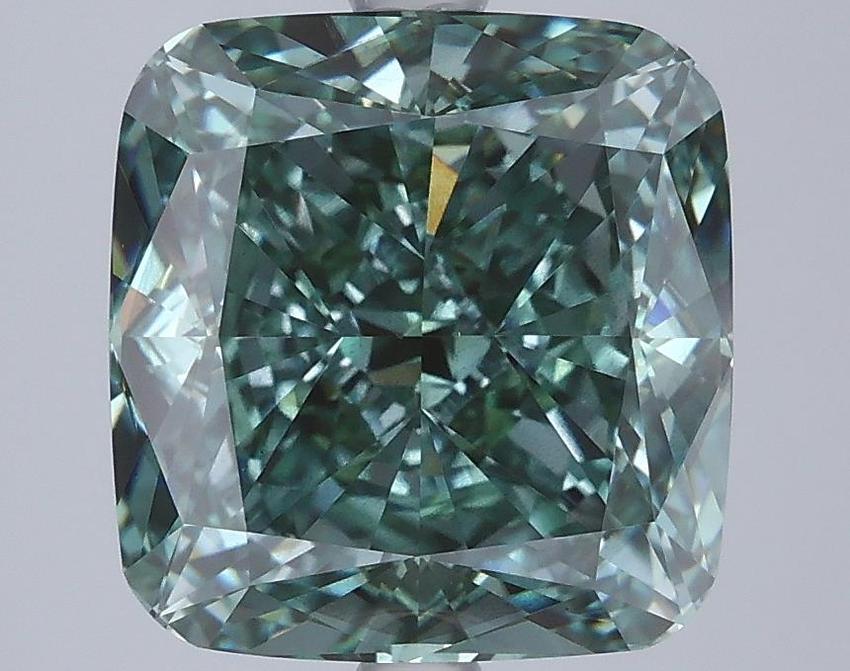5.01 Ct. Fancy Vivid Green Cushion Lab Grown Diamond