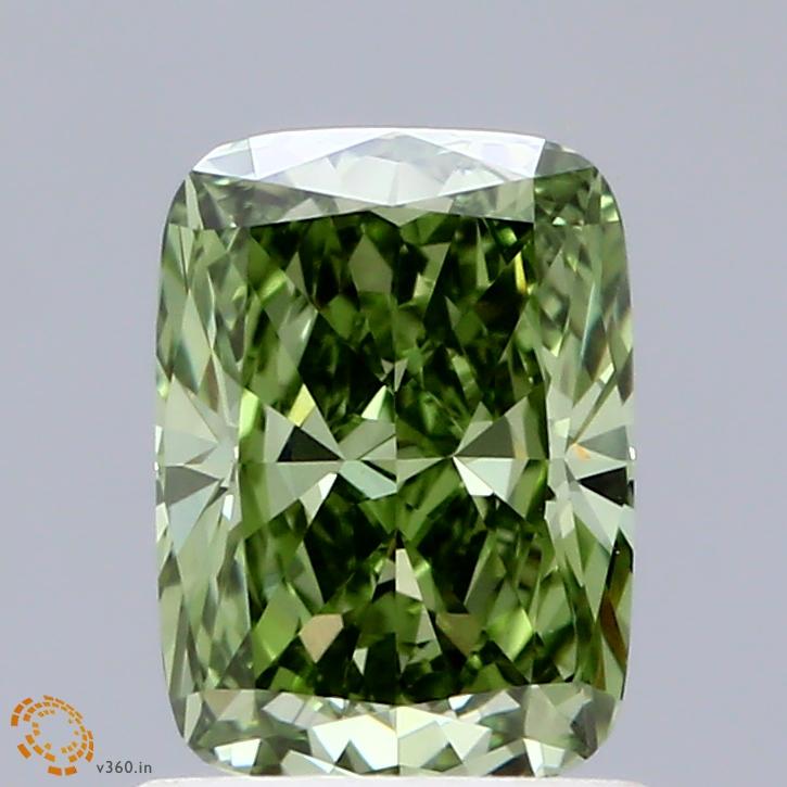 1.07 Ct. Fancy Vivid Green Cushion Lab Grown Diamond