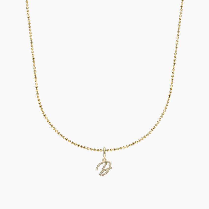 Cursive Diamond Initial Charm with Cameron 16 in. Bead Chain Necklace ...
