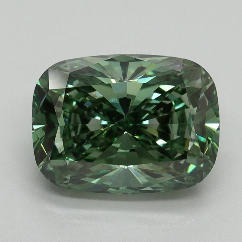 3.04 Ct. Fancy Vivid Pacific Green Cushion Lab Grown Diamond
