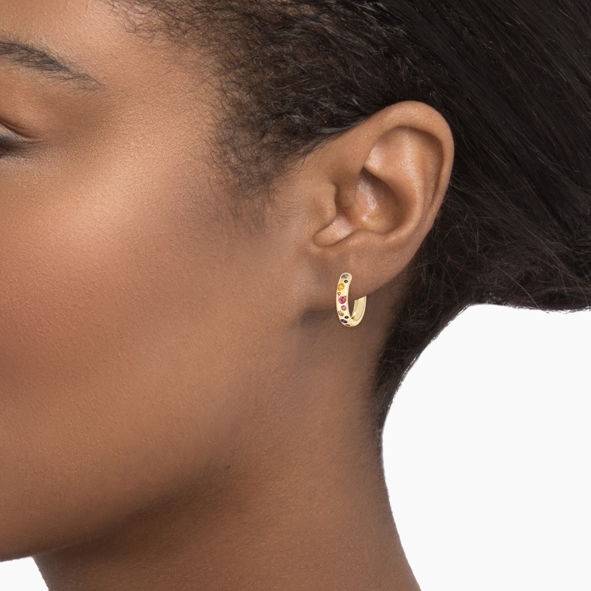 14K Yellow Gold Mosaic Hoop Earrings