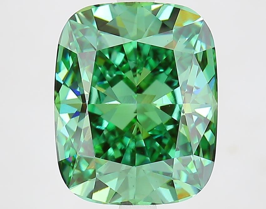 4.93 Ct. Fancy Vivid Green Cushion Lab Grown Diamond