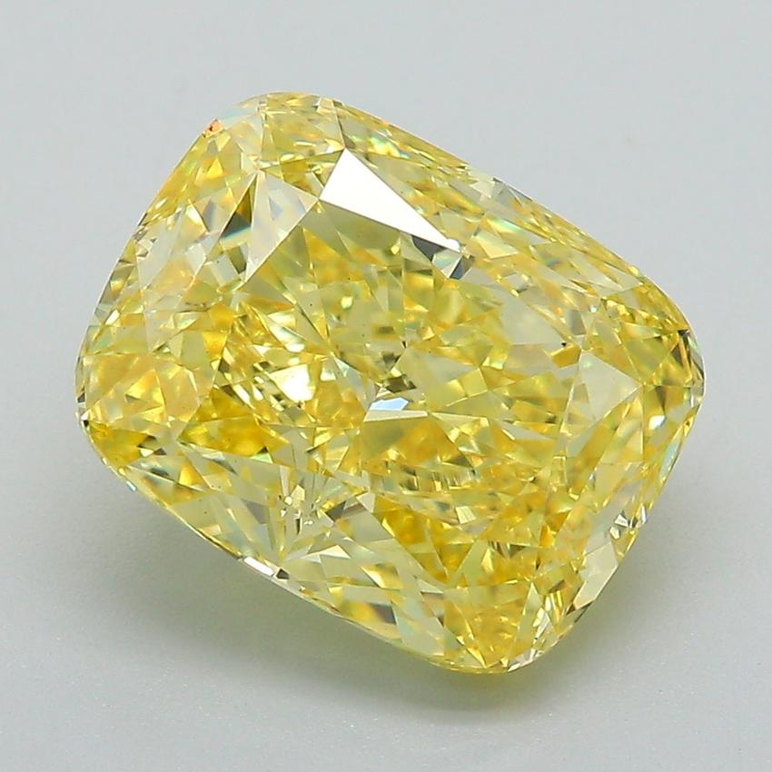 5.06 Ct. Fancy Vivid Yellow Cushion Lab Grown Diamond