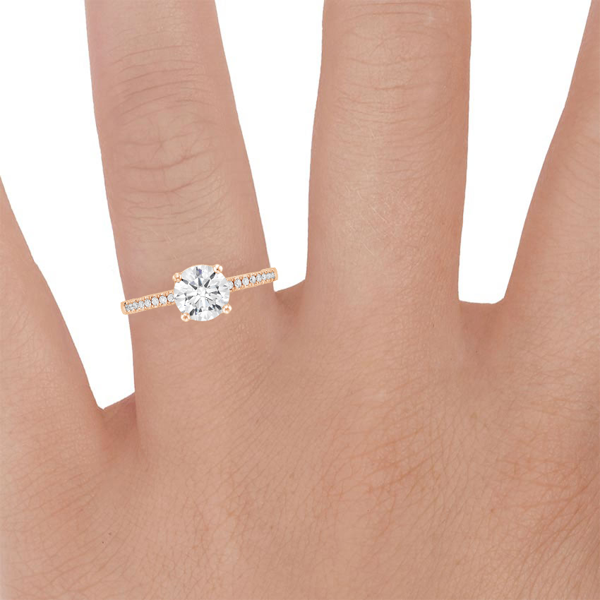 18K Rose Gold Tacori Coastal Crescent Pavé Diamond Ring, large zoomed in top view on a hand
