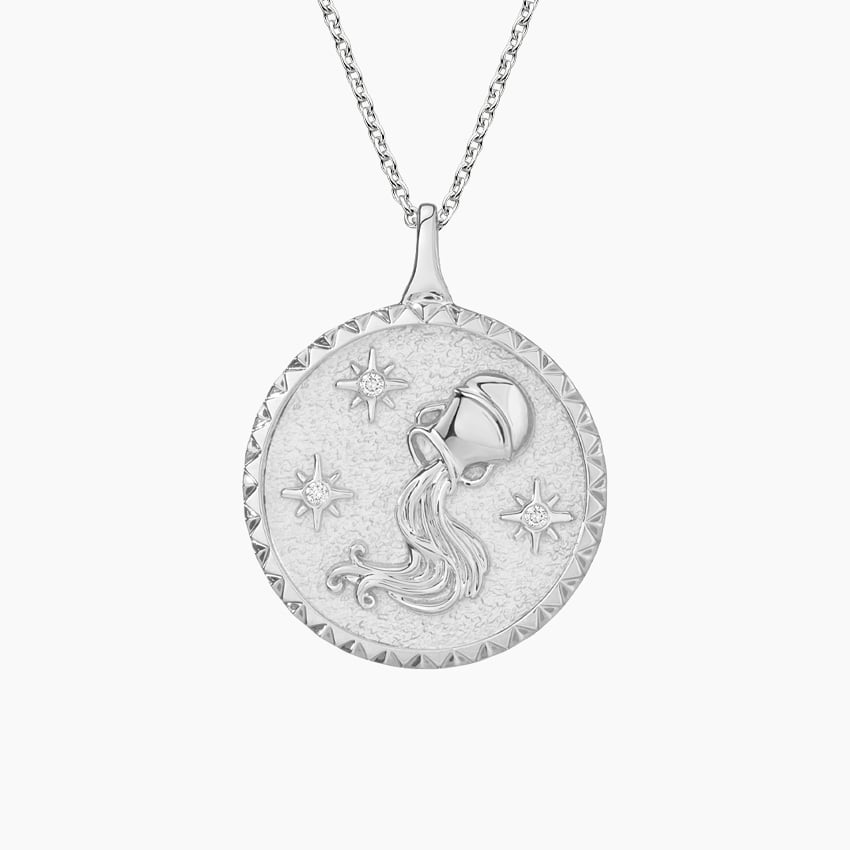 14K White Gold Diamond Accented Aquarius Zodiac Necklace | Aquarius ...