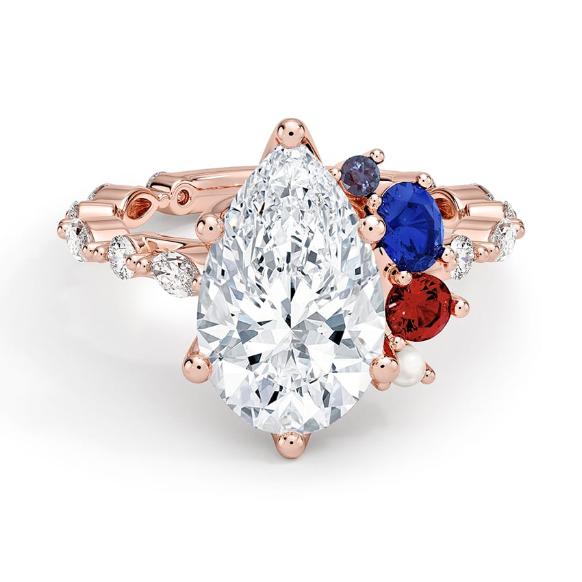 Custom Asymmetrical Pear Halo Diamond Ring