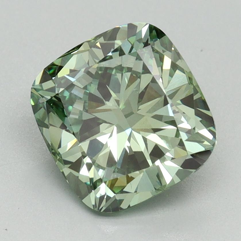 2.21 Ct. Fancy Vivid Green Cushion Lab Grown Diamond