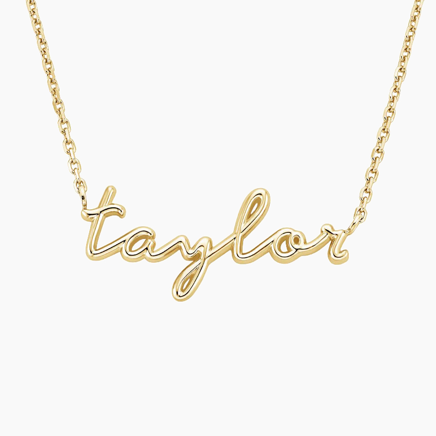 14K Yellow Gold Script Name Necklace, large top view - Mother's Day personalized necklace