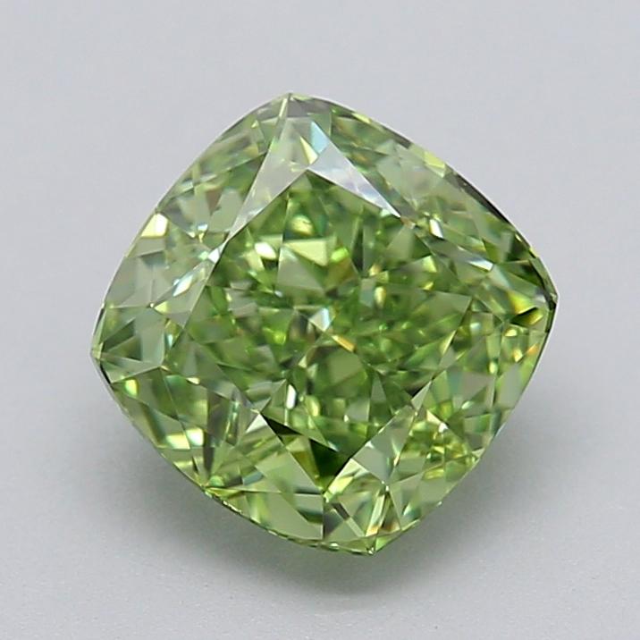 2.01 Ct. Fancy Vivid  Green Cushion Lab Grown Diamond