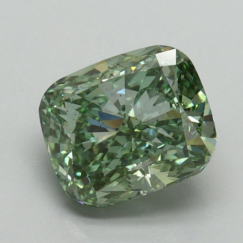 2.01 Ct. Fancy Vivid Green Cushion Lab Grown Diamond