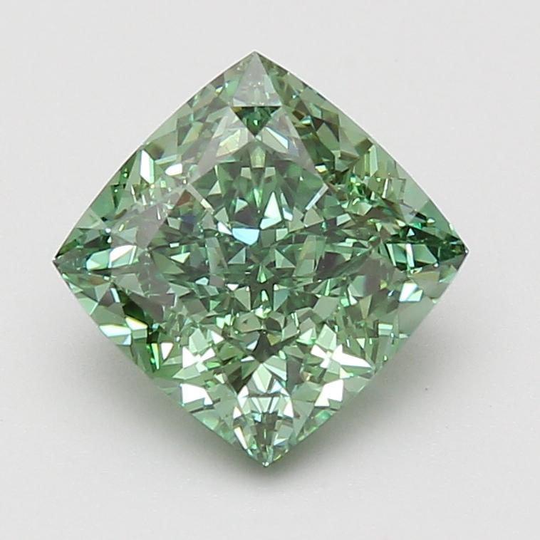 3.08 Ct. Fancy Vivid Green Cushion Lab Grown Diamond